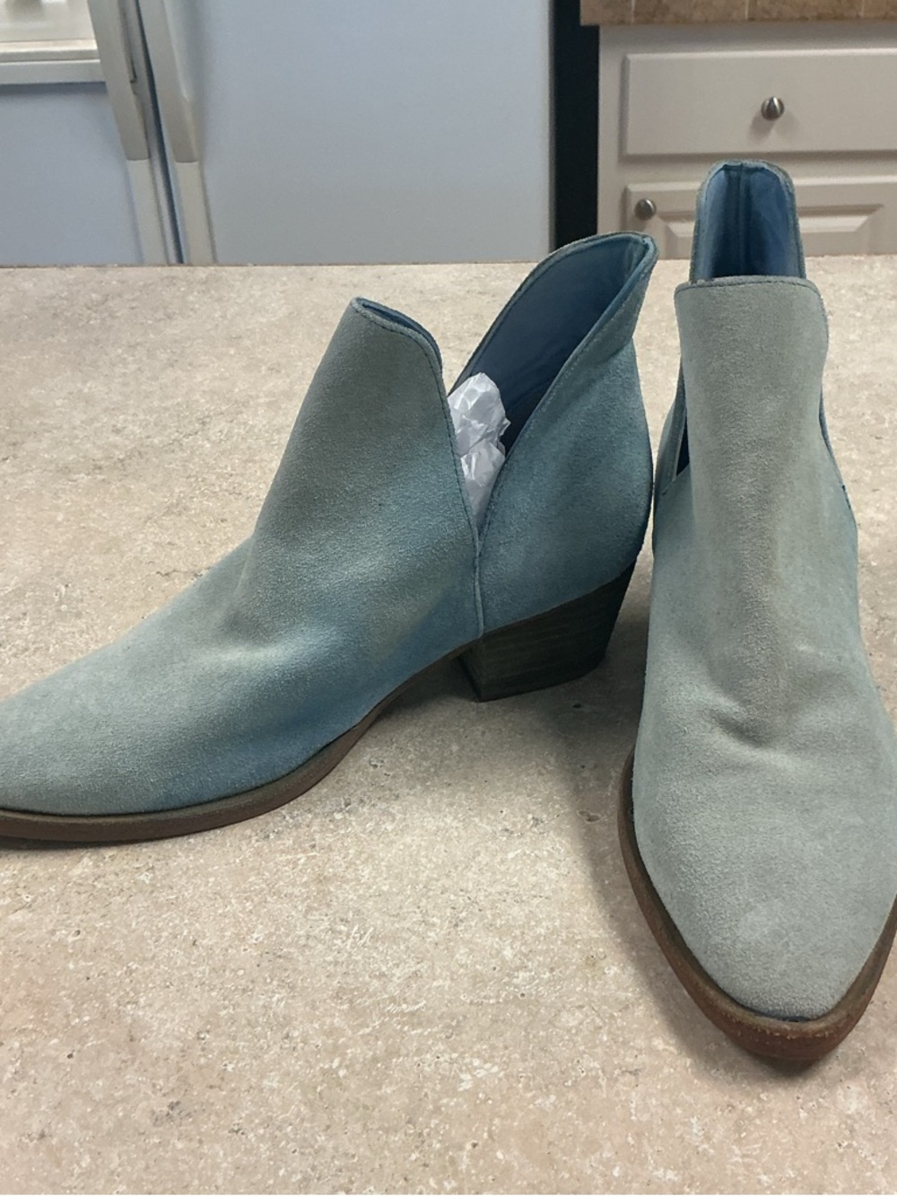 Free People SZ 38 Charm Double V Bootie Suede Blue Boho Festival Ankle Boots